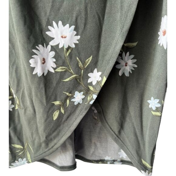 Women’s green floral dress spring summer fresh fabric sleeveless olive. - Picture 3 of 9
